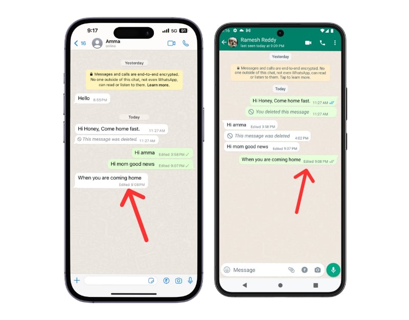 WhatsApp編集されたメッセージ