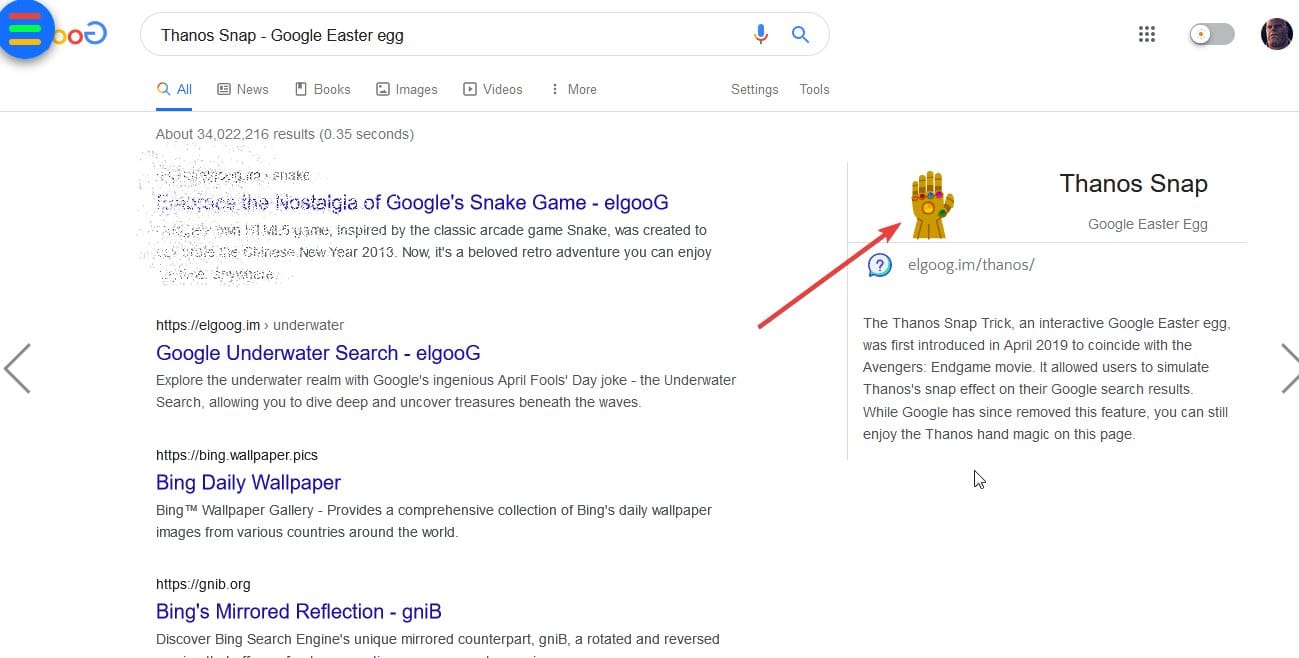 Thanos Snap jogo do Google