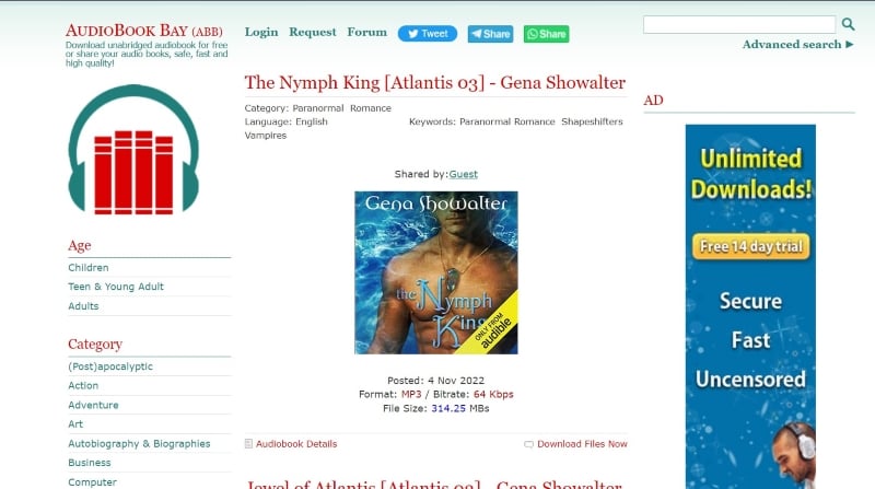 torrent pour les livres audio - audiobook bay