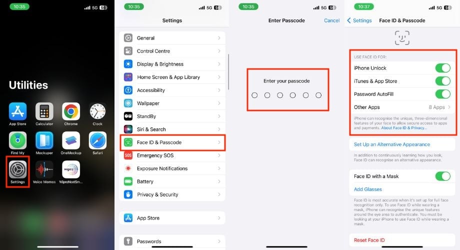 Überprüfen Sie, ob Face ID eingerichtet ist
