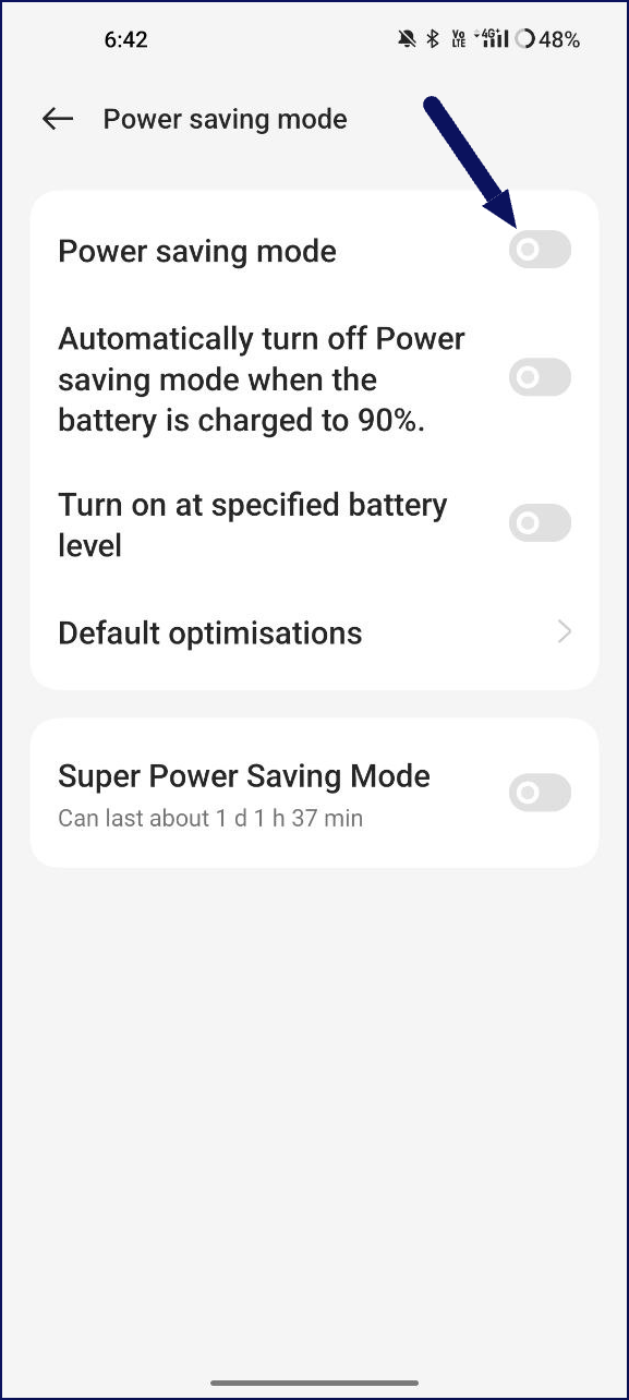 modo de ahorro de energía apagado