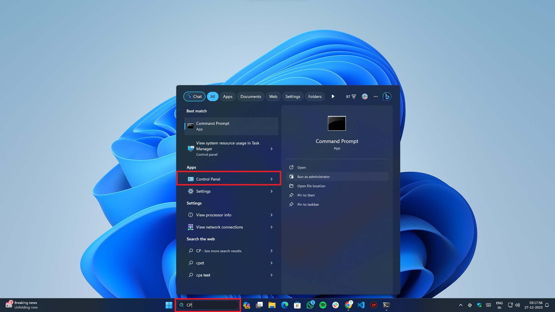 Beheben des Clock Watchdog Timeout unter Windows - Suche zum Öffnen der Systemsteuerung