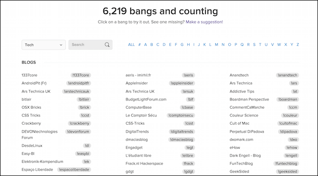 ddg bangs list