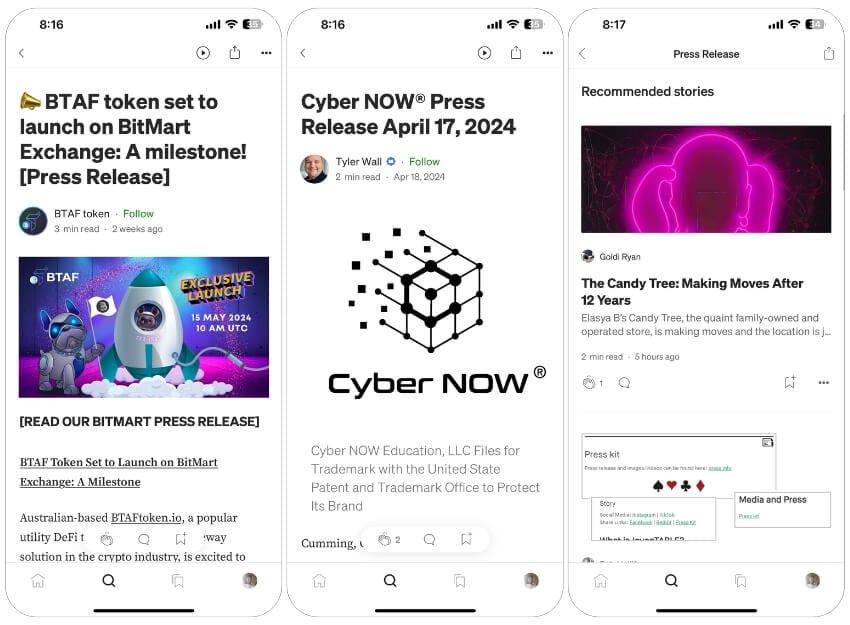 articles de nouvelles dans l'application medium