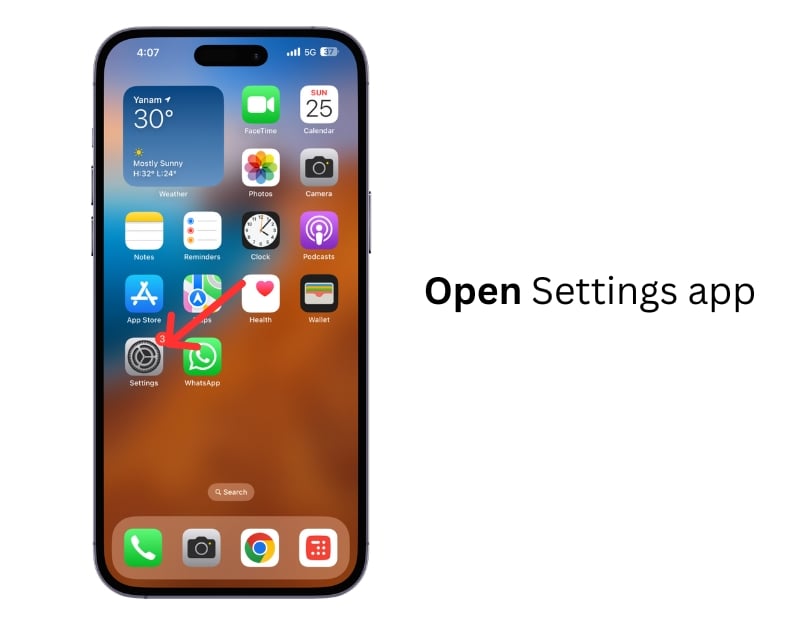 apri l'app impostazioni su iphone