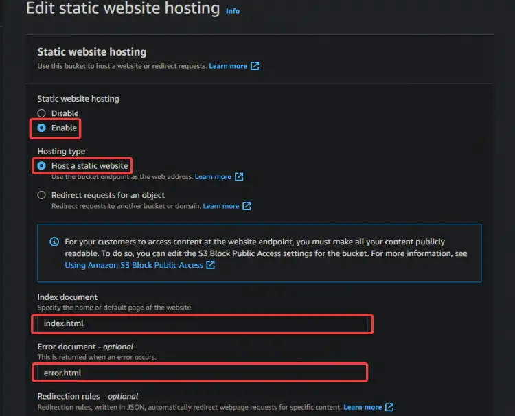 Aktivieren des statischen Website-Hostings