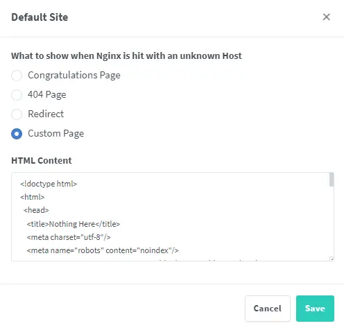Configurações do Site Padrão do Nginx Proxy Manager