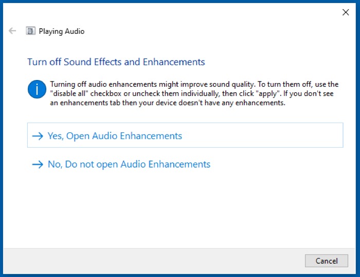eseguire lo strumento di risoluzione dei problemi audio di windows 10