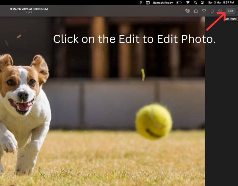 opzione di modifica nell'app foto di mac