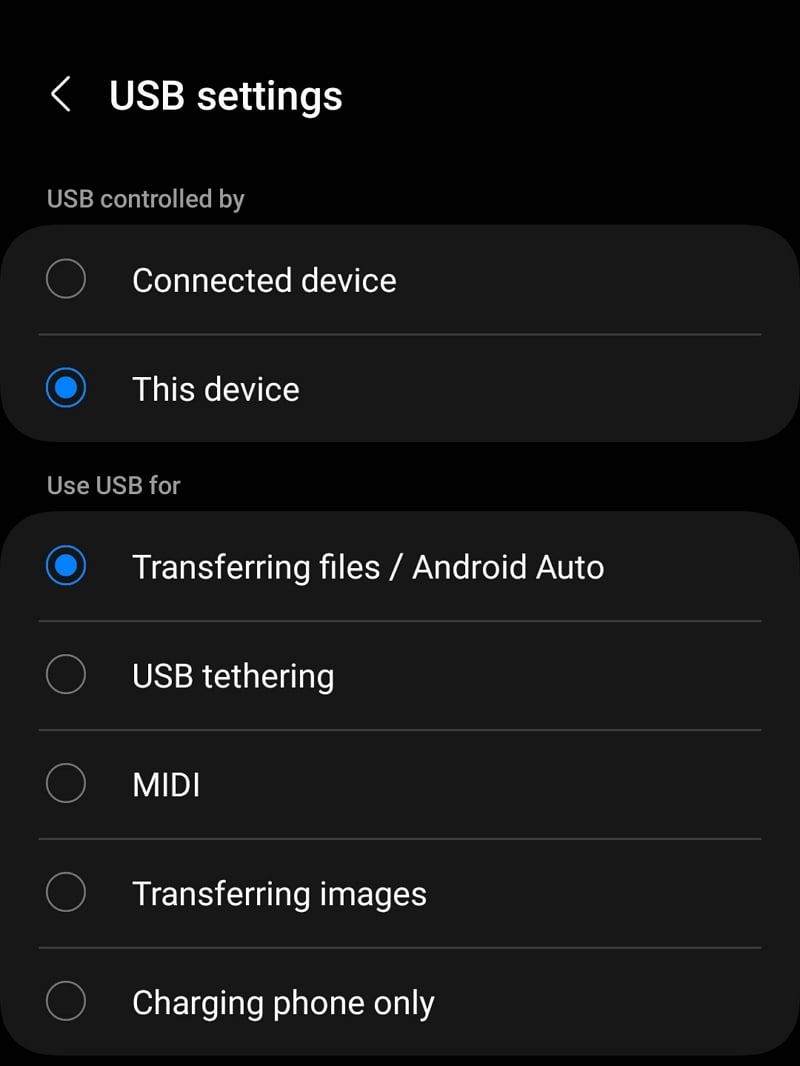 trasferire file usando cavo usb