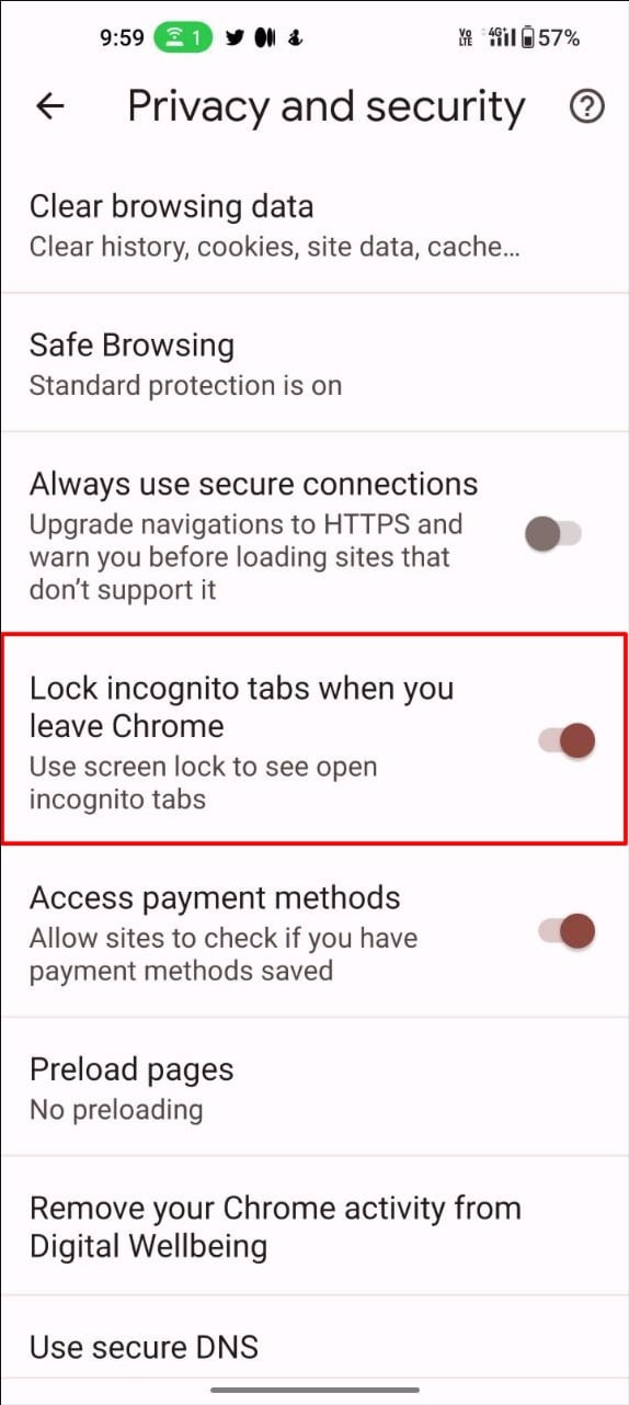 bloccare schede incognito quando lasci chrome