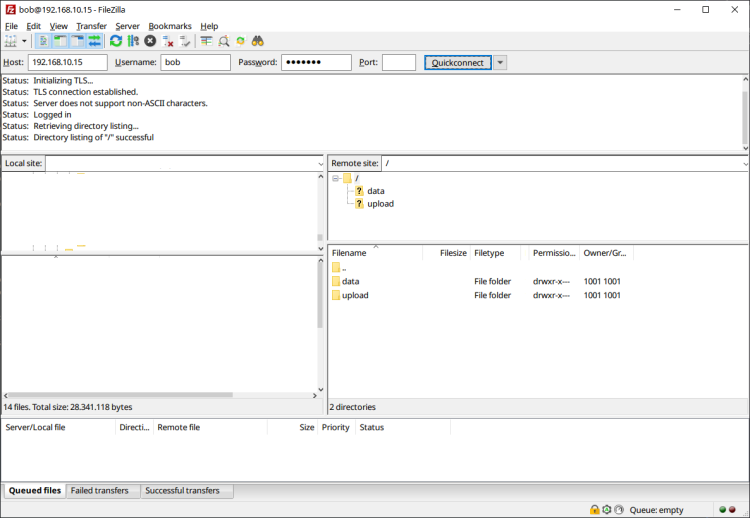 connected to ftp server