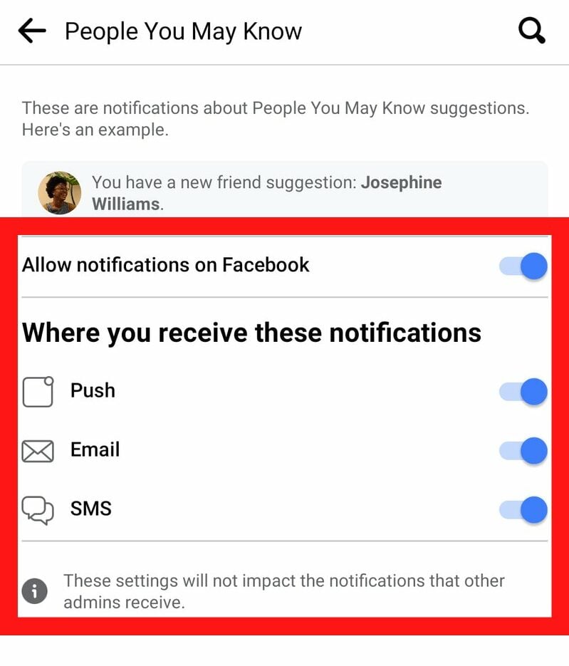 désactivez l'interrupteur « notifications ».