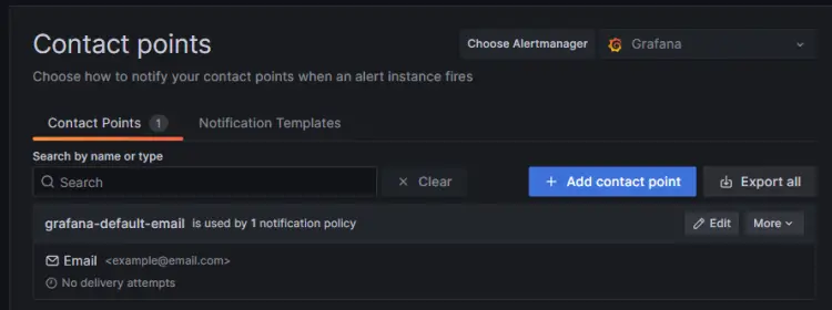 Grafana Kontaktpunkt bearbeiten