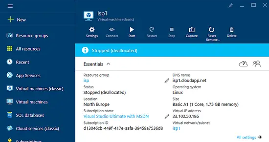 Éteindre la VM dans le portail Azure.