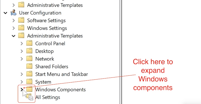 разверните компоненты windows