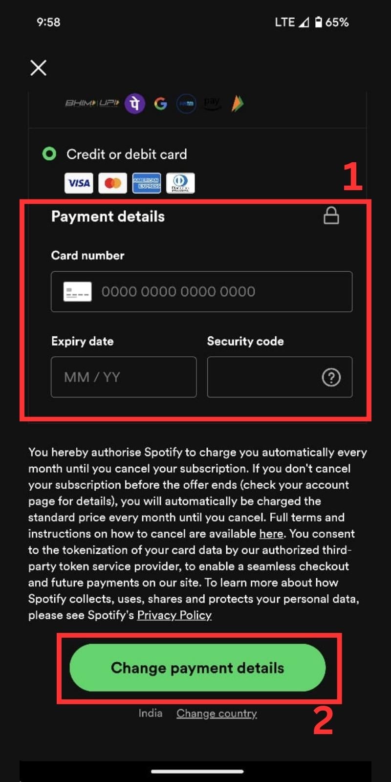 cambia metodo di pagamento spotify su smartphone 9