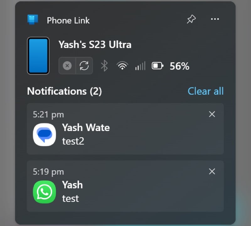 widget de link do telefone no windows 11.
