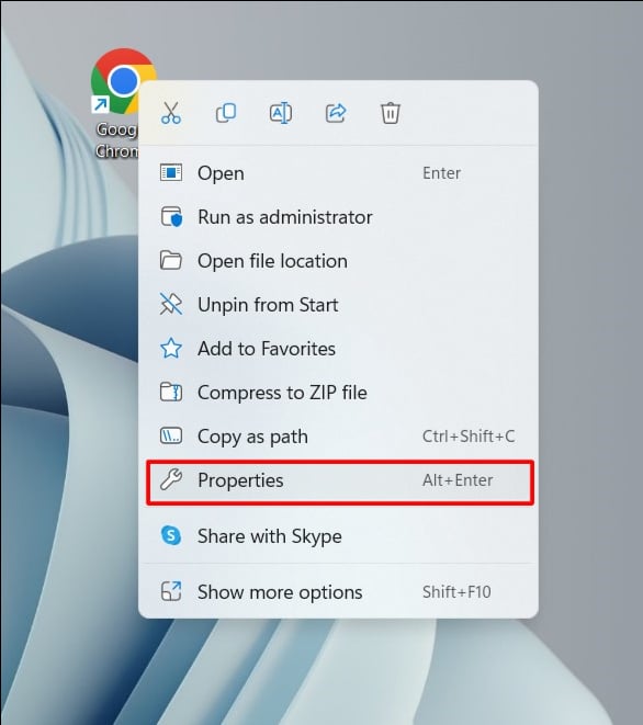 imagen mostrando propiedades de google chrome