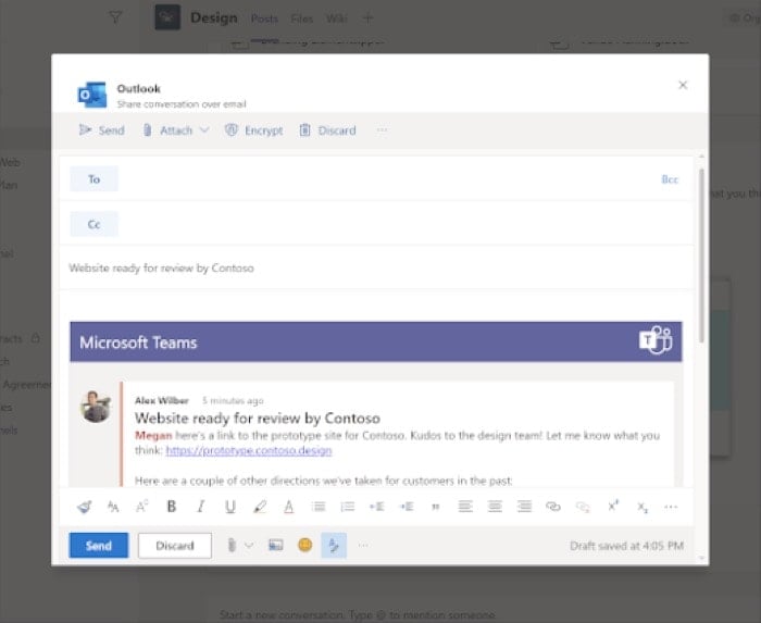 I 15 migliori suggerimenti e trucchi di Microsoft Teams che dovresti conoscere - condividi chat tramite Outlook