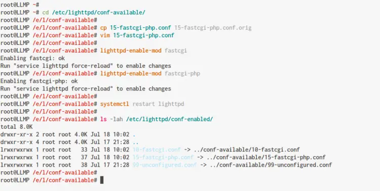 Ativar FastCGI e FastCGI PHP Lighttpd