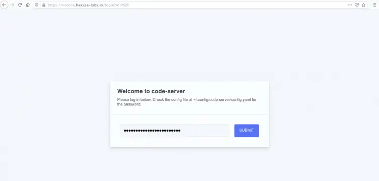 Visual Code Server 로그인 페이지