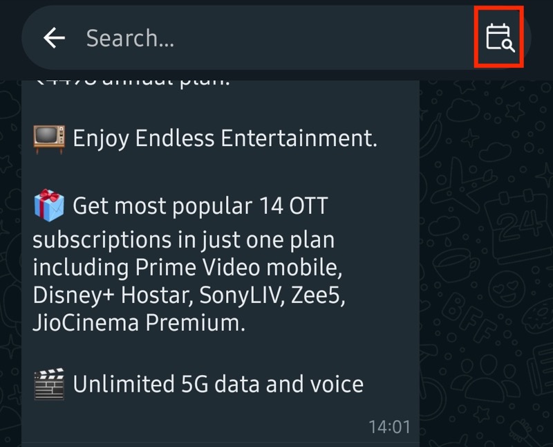 search for date button in whatsapp for android.