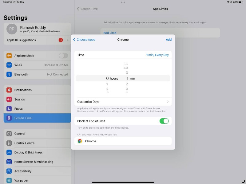 limite app google chrome