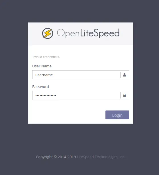 Page de connexion OpenLiteSpeed