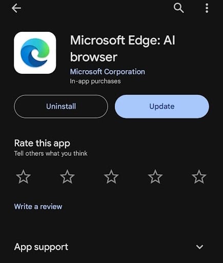 Aggiorna il browser Edge su Android