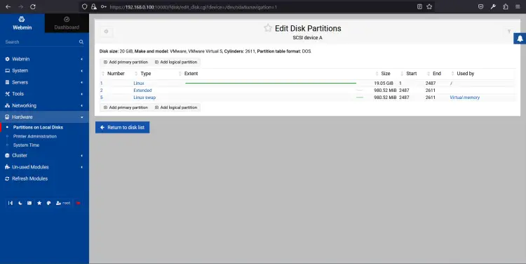 Webminディスクパーティション