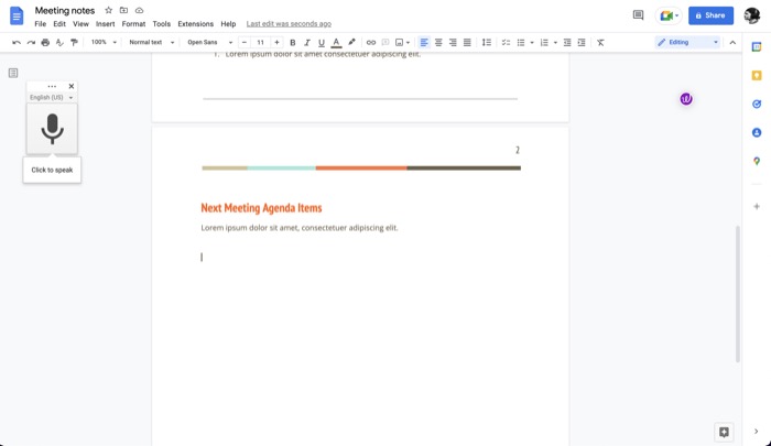 голосовой ввод google docs
