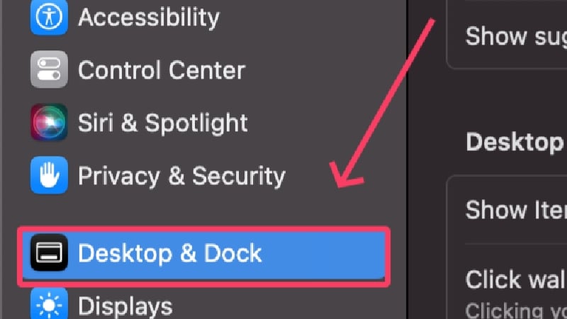 paramètres bureau et dock sur mac