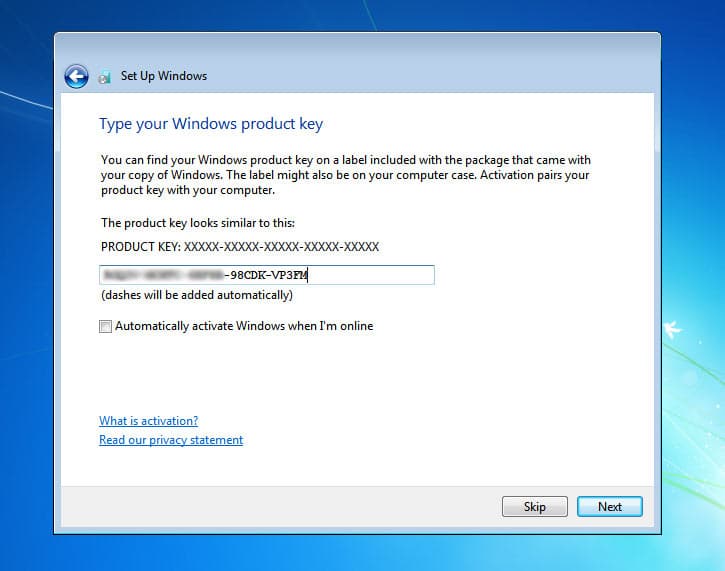 Windows 7 Produktschlüssel