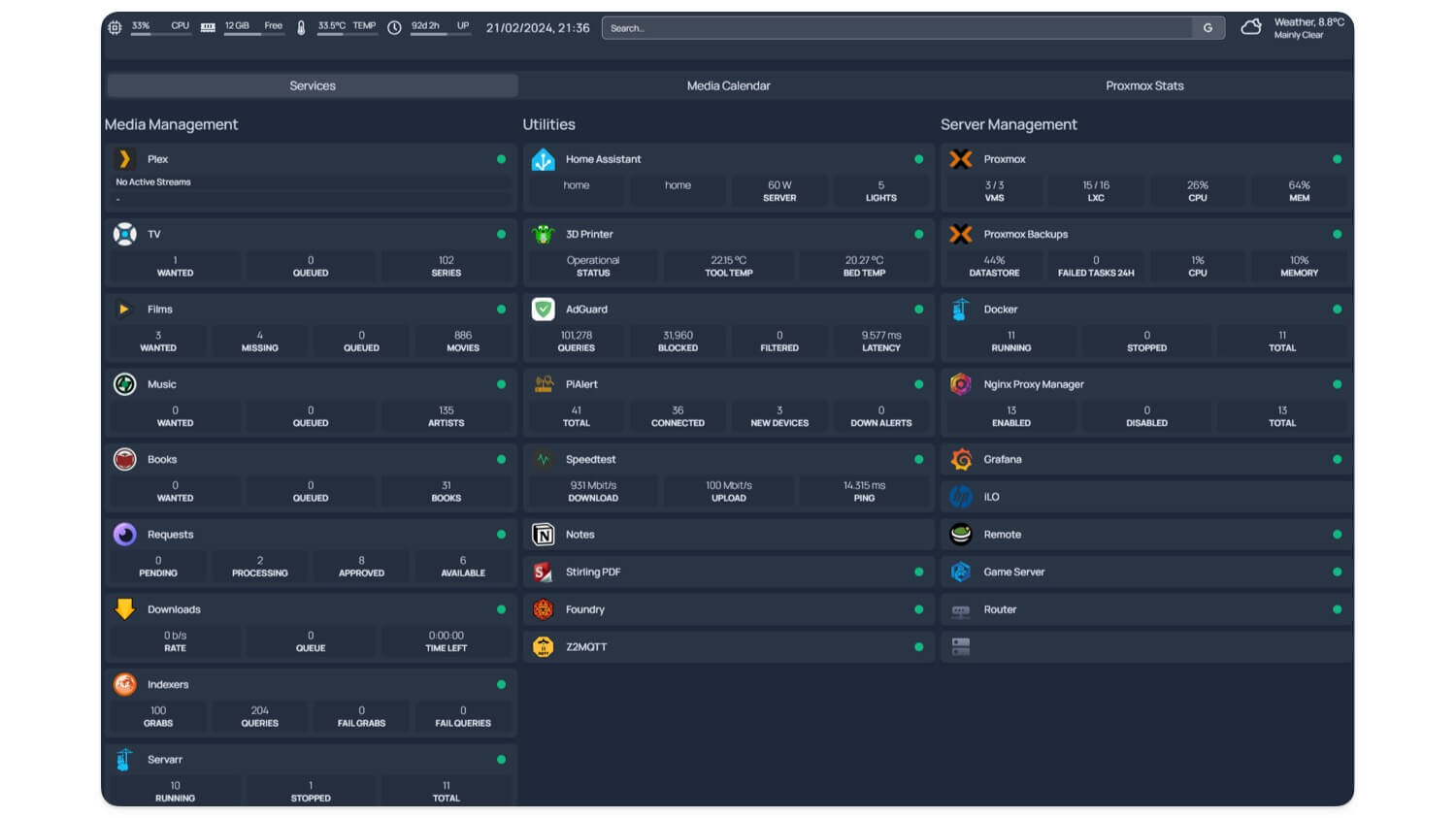 homepage tableau de bord personnel