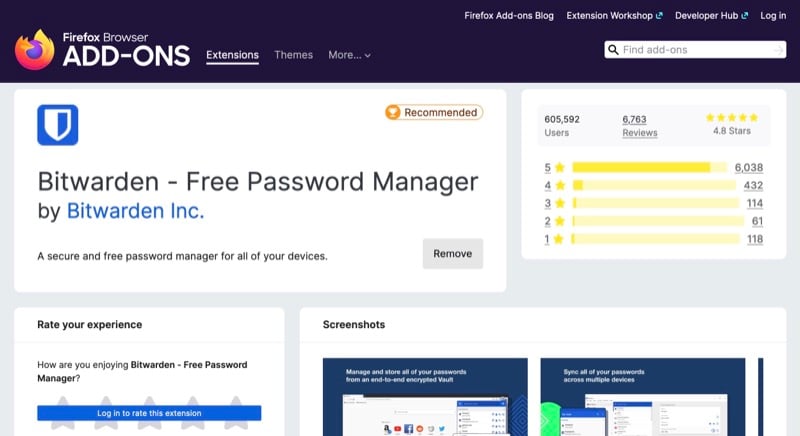 bitwarden 확장 프로그램