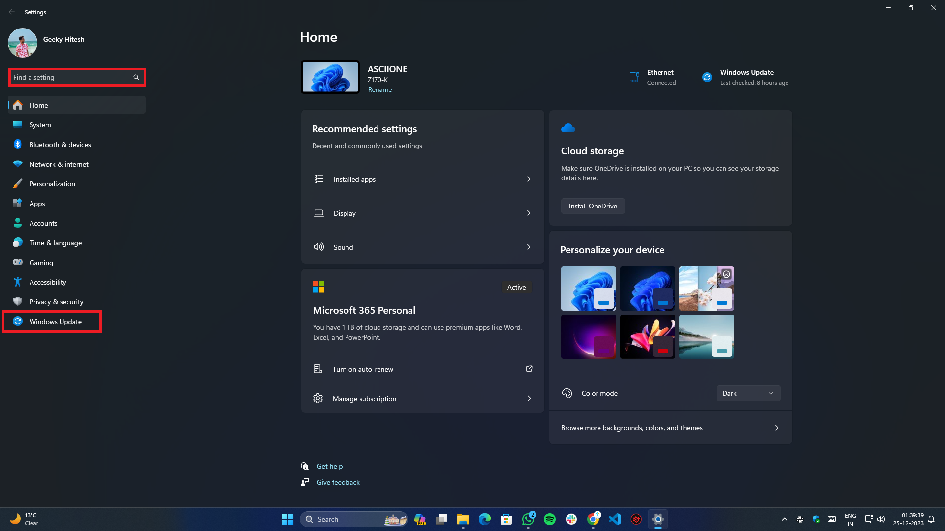 Beheben des Clock Watchdog Timeout unter Windows - Startseite der Einstellungen-App