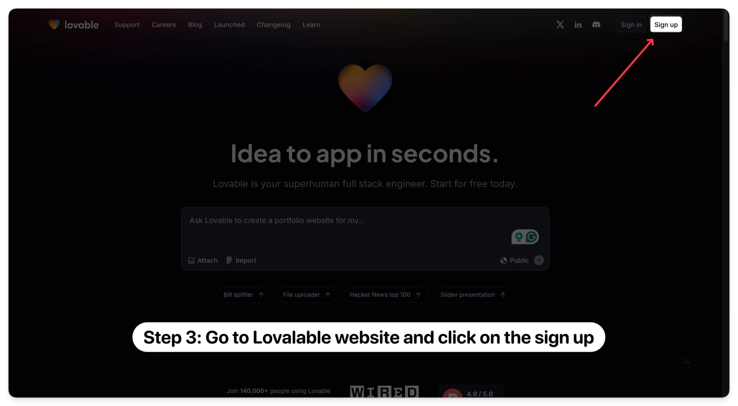 crear cuenta en el sitio web de lovable