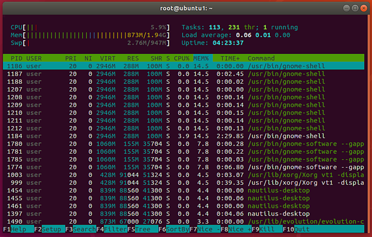 Voir les processus avec htop