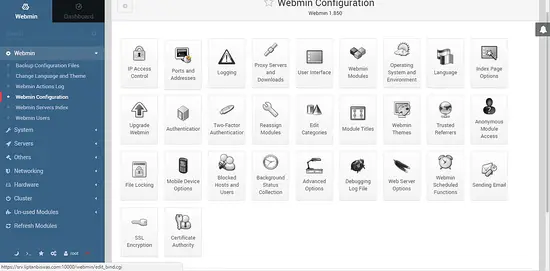 Configura Webmin