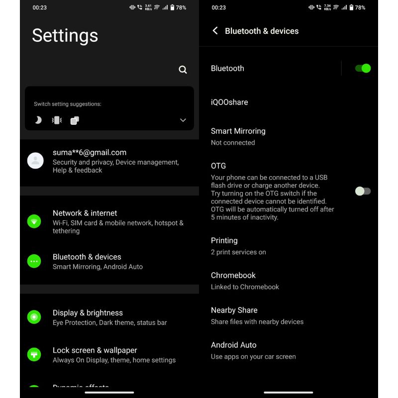 configurações para android