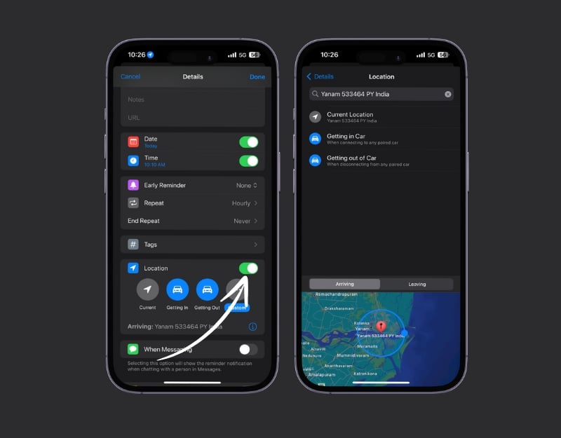 установить напоминания о местоположении на apple watch