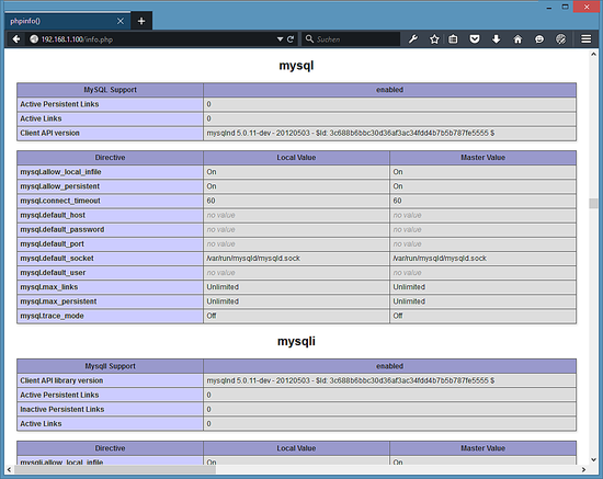 Pilote MySQL affiché dans la sortie de phpinfo().