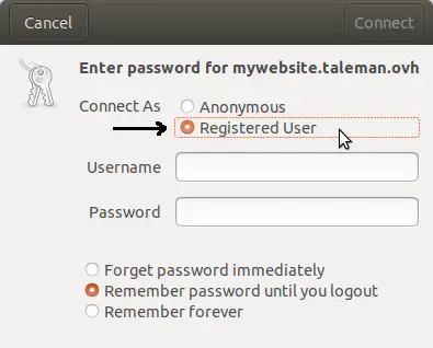 Utente e password dell'account FTP