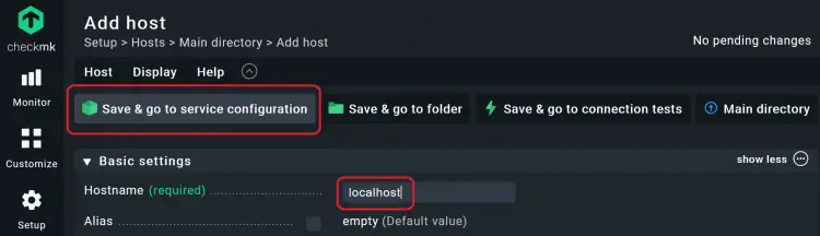 Capture d'écran de Checkmk ajoutant le localhost