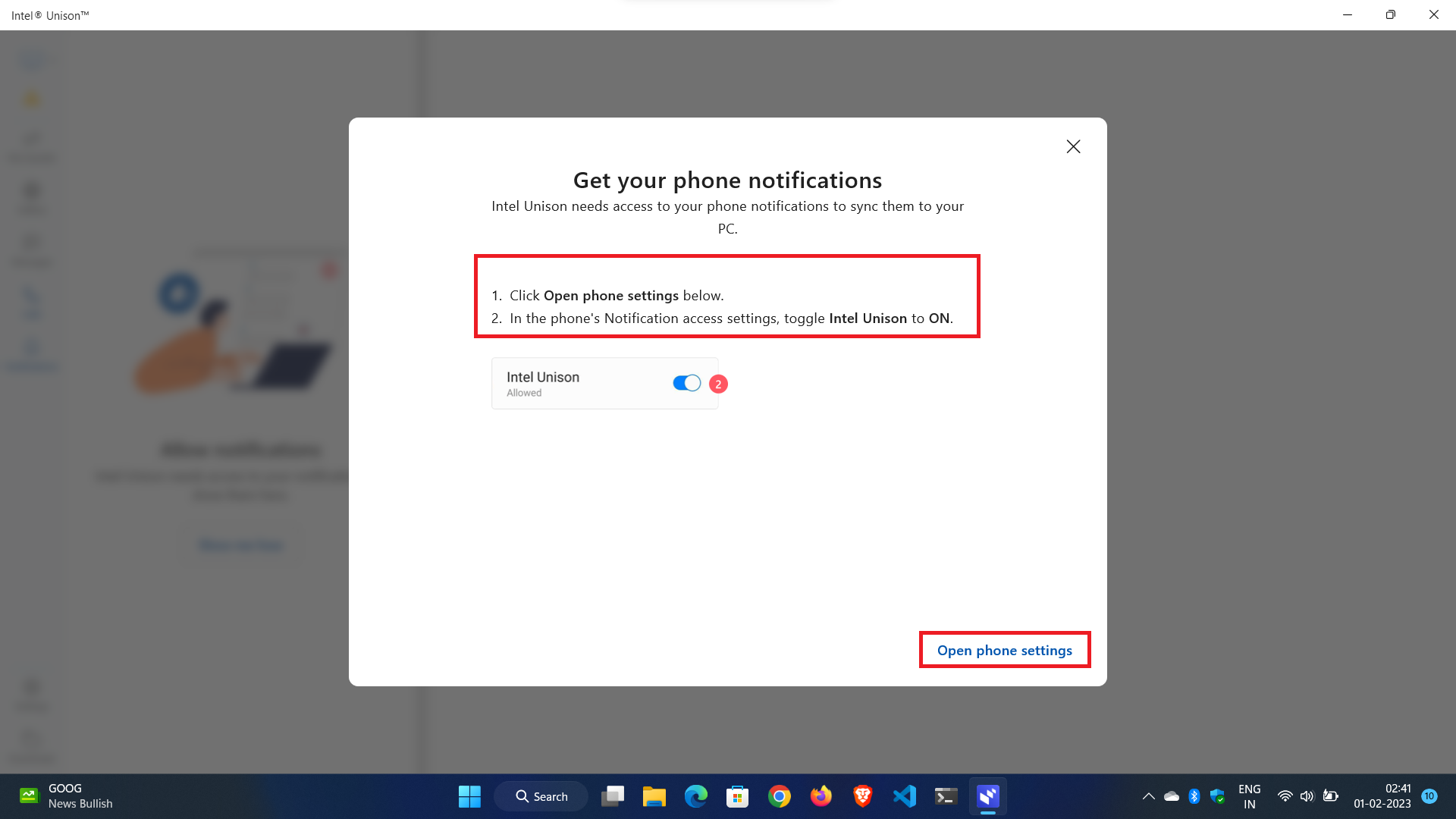 visión general de la aplicación intel unison, configuración y características - configuración de notificaciones