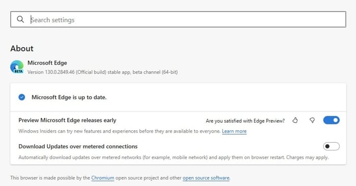 Aggiorna il Browser Microsoft Edge