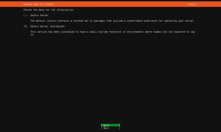 Ubuntu サーバーまたは最小化された Ubuntu サーバー