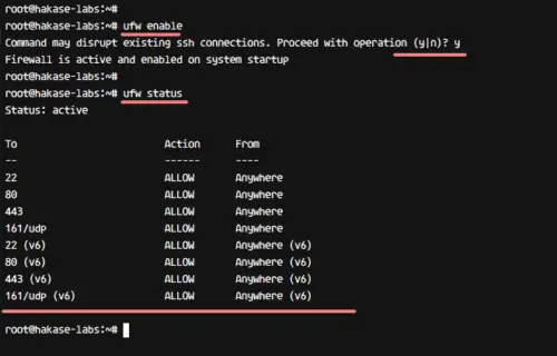 Elenco della configurazione del firewall