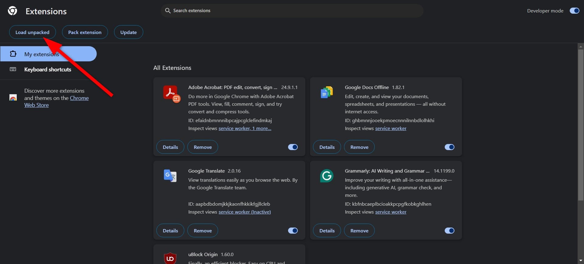carica estensione non pacchettizzata google chrome